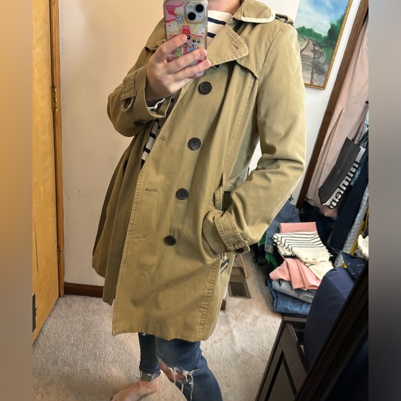 GAP Tan Khaki Double Breasted Essential Prep Trench Coat - Picture 10 of 13